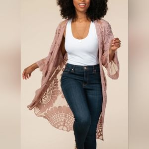 Rebellion Women's Boho Coral Mesh Lace Cape/Robe Festival Size Large